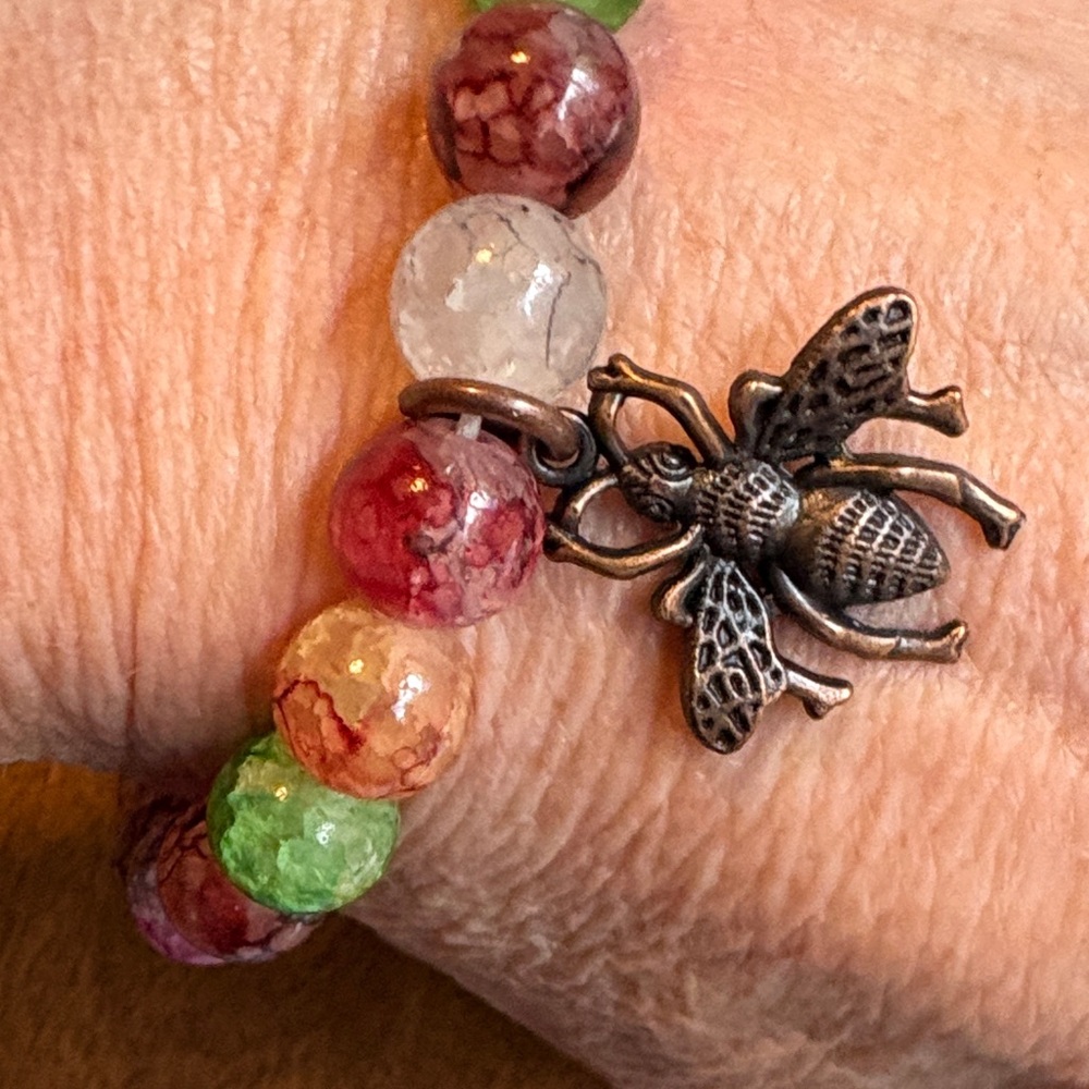 Multicolor Beaded Bracelet with Bee Charm